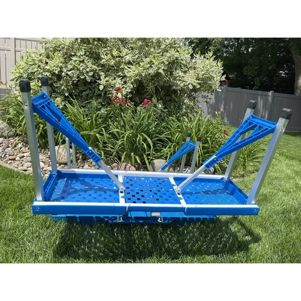Vintage Handy Folding Suitcase Picnic Table and Chair Set Blue Retro New Mad Men